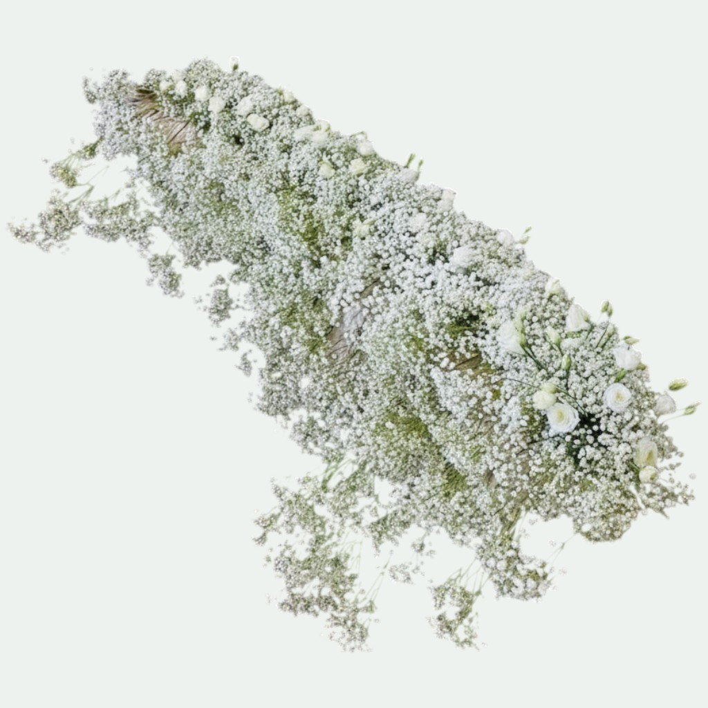 Aranjament prezidiu nor de gypsophila cu lisianthus alb și pampas – Florăria Iedera Jibou