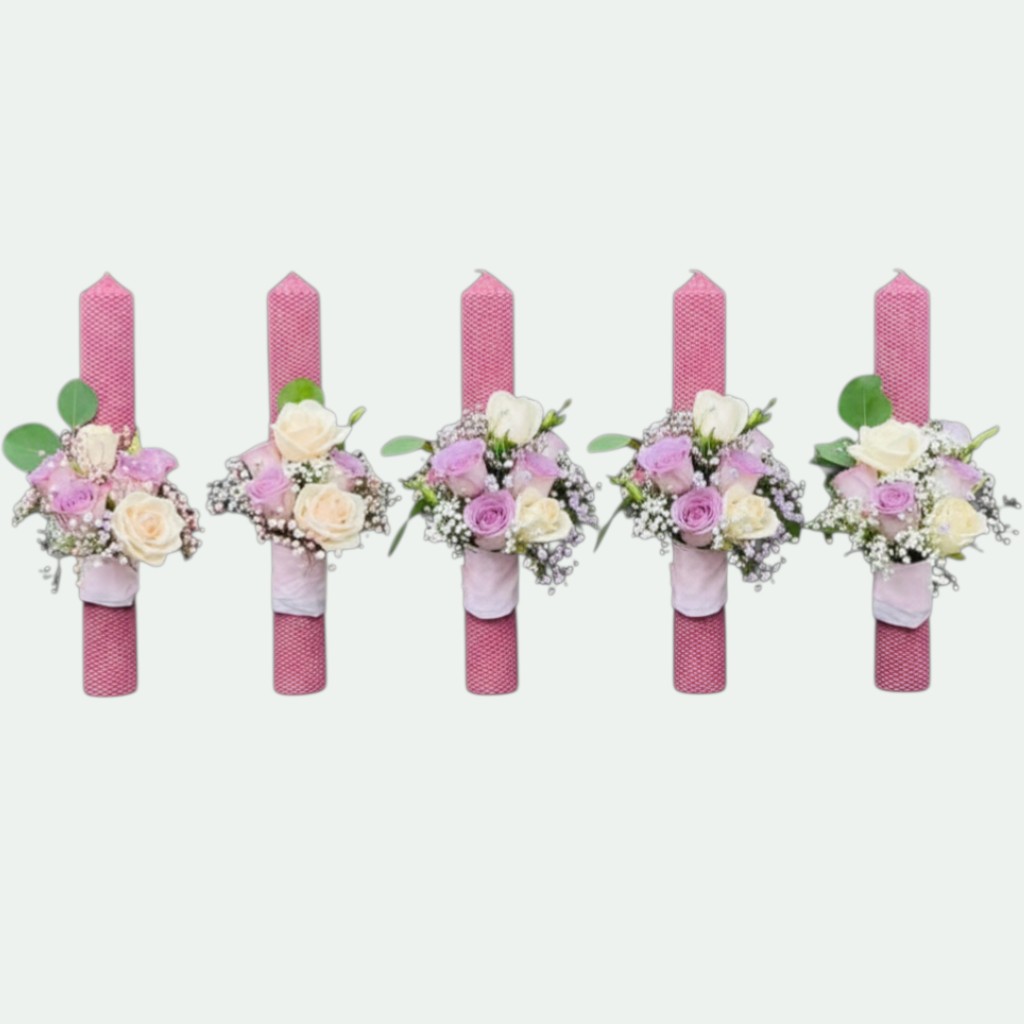 Lumânări de nuntă decorate cu flori și panglici – Florăria Iedera Jibou
